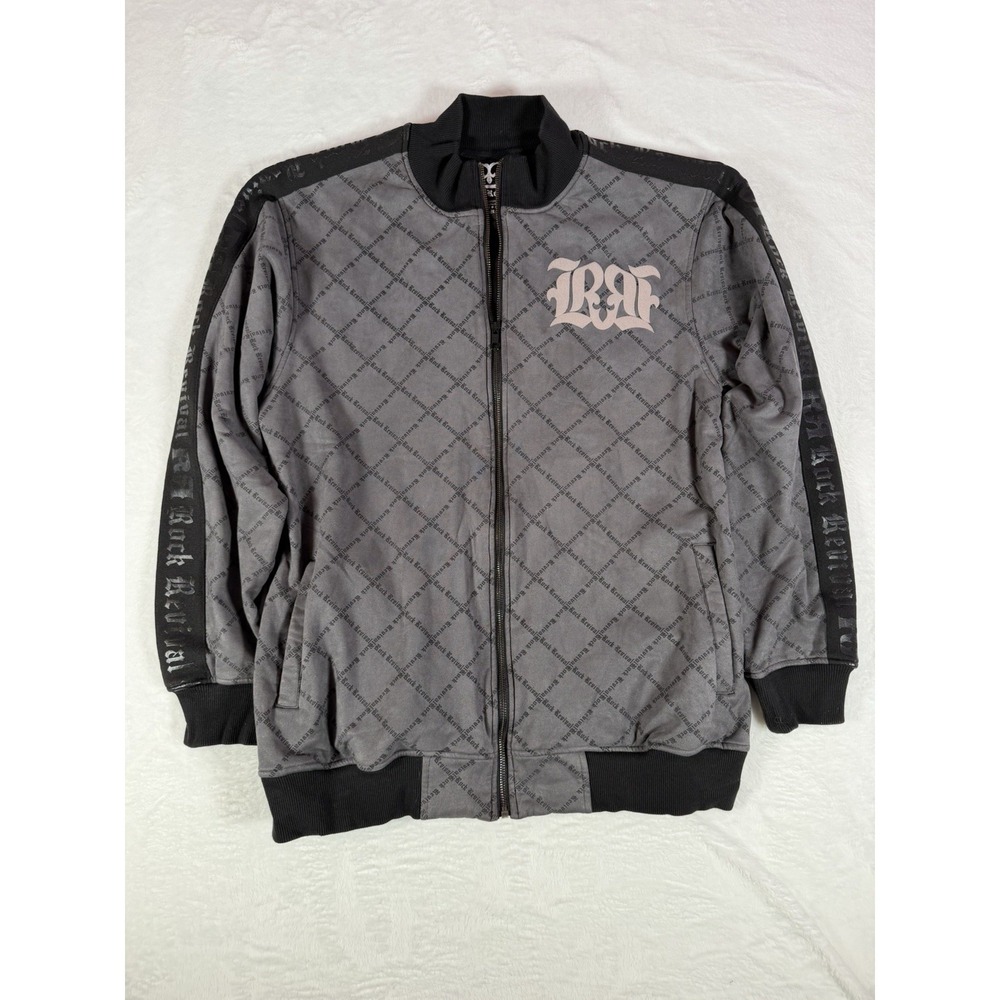 Rock Revival Full Zip Track Jacket Gray Black Logo Y2K Goth Size Large - Picture 1 of 12